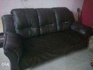 3 seater rexin leather sofa - with seat cover