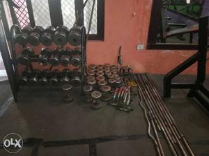 All gym Stock Of Gray Stainless Steel Dumbbells