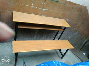 Beige Wooden Desk With Black Steel Base