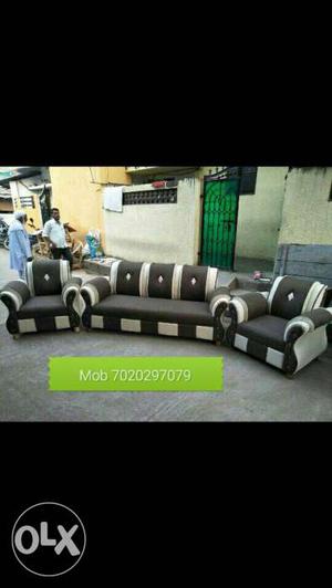 Black And White Leather Tufted Living Room Set