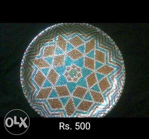 Blue And Brown Beaded Collectible Plate