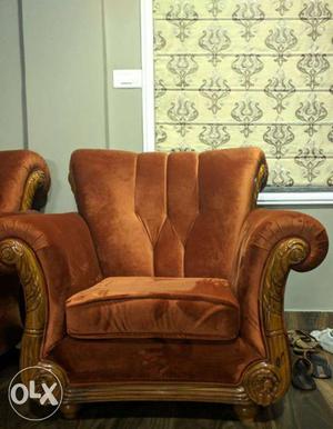 Brown Velvet Roll-Armed Sofa Chair
