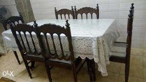 Brown Wooden 7-piece Table And Chair Set