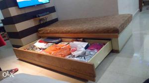 Brown Wooden Bed Frame Drawer