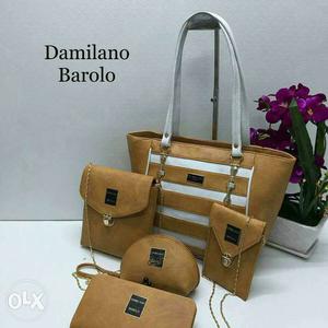 Brown-and-white 5-in-1 Bag Set