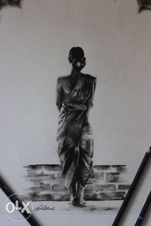 Charcoal drawing on A4 paper It shows beautiful