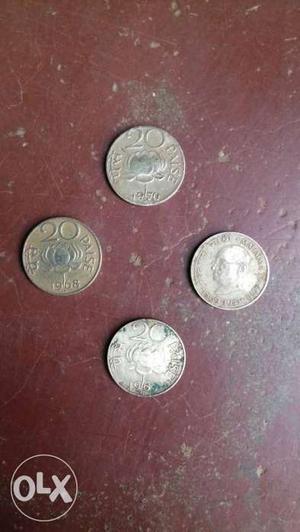 Four Grey Round 20 Paise Coins