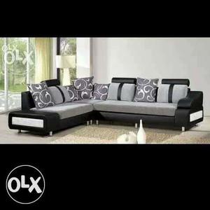 Gray And Black Sectional Couch With Throw Pillows