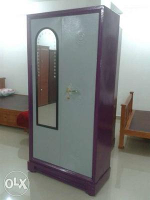 Gray And Purple 2-door Metal Wardrobe With Mirror