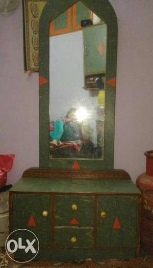 Green And Brown Wooden Lowboy Dresser With Mirror