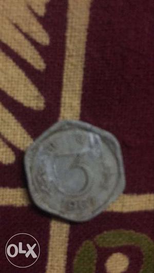 Grey 3 Cent Coin