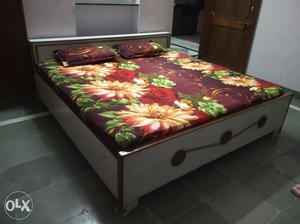 King size wooden bed with storage and Mattress.