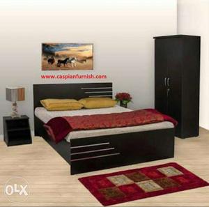 New Black Wooden Bed And Wardrobe