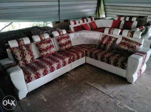 Red And White Leather Sofa Set