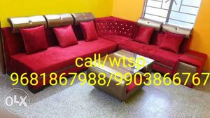 Red Velvet Padded Sectional Sofa