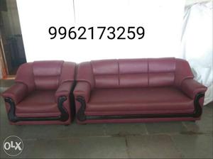 Red-and-black Leather 2-piece Sofa Set