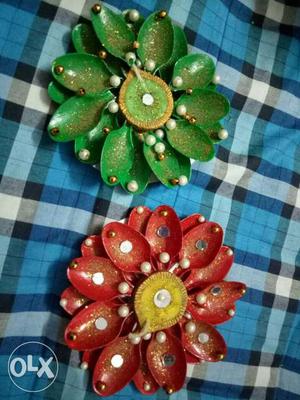 Two Green And Red Flower Decors