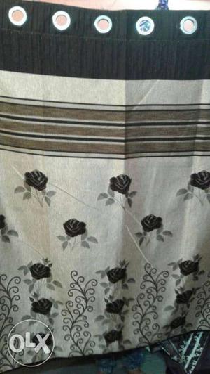 White And Black Floral Curtain