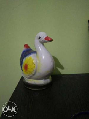 White And Blue Ceramic Duck Figurine