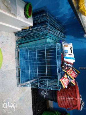 Blue foldable new dog cage