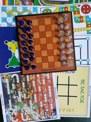 Brown Wooden Chess Board with more game board with magnetic