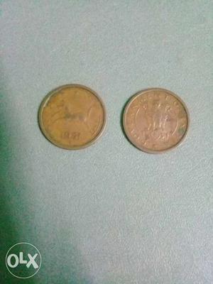 One Paice Copper Coin Year . Hyderabad Mint.