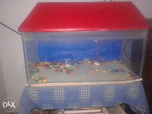Rectangular Red Framed fish Tank with trolley.