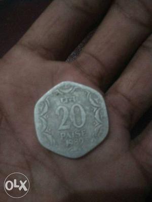 Six Sided Gray 20 Paise Coin