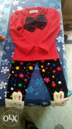 2 year girl Toddler's Red Long Sleeves Shirt And Black Star