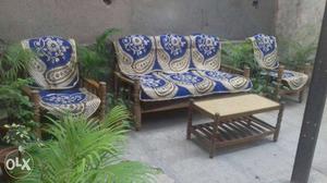 3-piece Brown Wooden Sofa Set