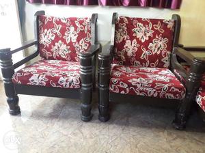 3-piece White And Red Floral Padded Black Wooden Framed Sofa