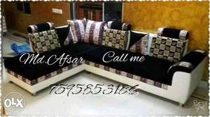 Black And White 2-toned Fabric Sectional Sofa