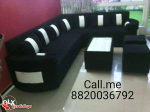 Black And White Fabric Corner Sofa