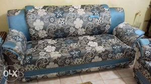 Black, Gray, And Blue Floral Leather Sofa
