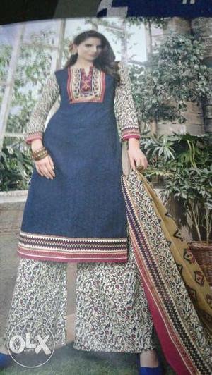 Blue-and-beige Salwar Kameez Traditional Dress