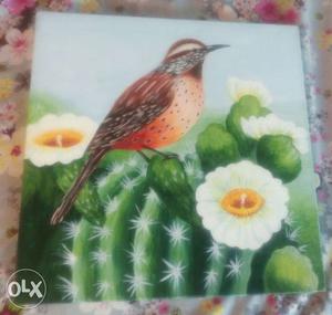 Brown And Black Bird With Cactus Artwork