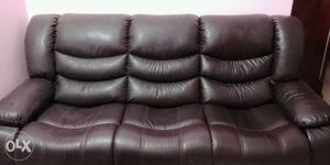 Coffee Brown Leather Padded 3-seat Sofa