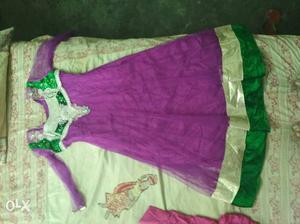 Free shipping Anarkali Purple And Green Beaded Long-sleeved