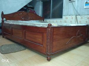 Full Size Brown Wooden Platform Bed