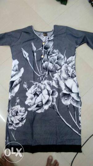 Gray Flower Printed Dress