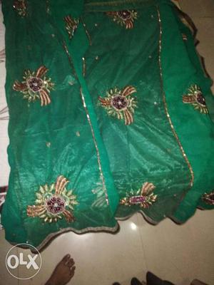 Green And Brown Floral Embroidered Textile