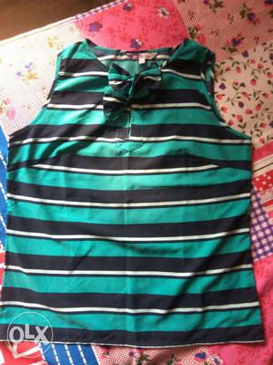 Green blue stripes sleeveless top
