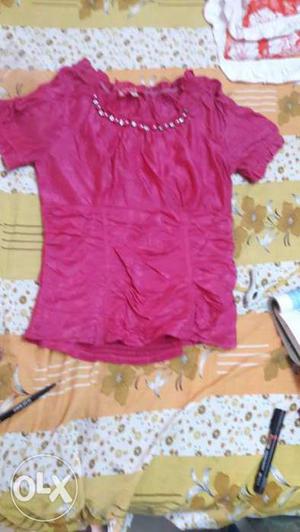 M size pink satin top with pre attached diamond