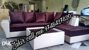 Mahroon and white padded l shape sofa set