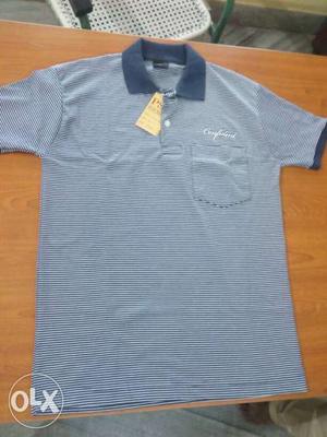 Men's Grey And White Pinstriped Polo Shirt