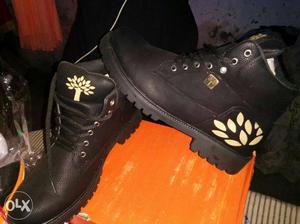Pair Of Black Leather Workboots
