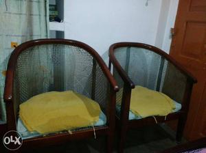 Pair Of Brown Wooden Arm Chairs