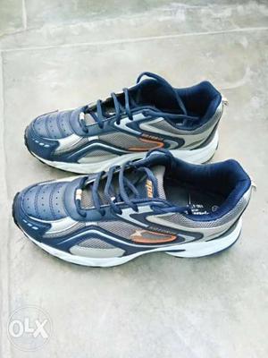 Pair Of Grey And Blue Running Shoes