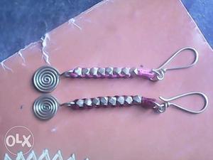 Pair Of Silver-and-purple Dangling Earrings