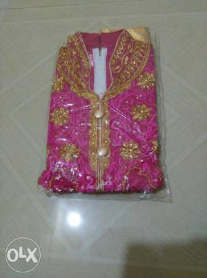 Pink And Gold-colored Floral Traditional Suit